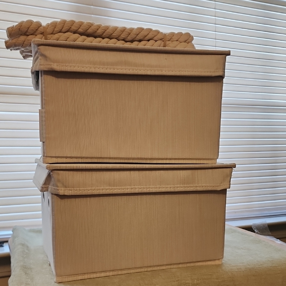 STORAGEWORKS SET OF TWO BEIGE STORAGE BOXES
